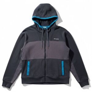 Columbia Colorblock Full Zip Hoodie Sweatshirt Fleece Lined Hood Gray Black M
